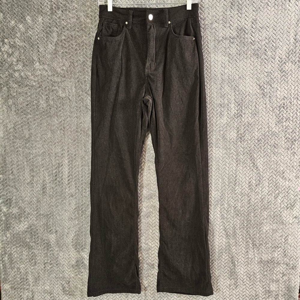 Women Black Corduroy‎ High Waisted Straight Leg Pants Size 6 M Shein
